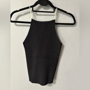 Runway Skirts Ribbed Tank with Pearl Straps in Black. Size Small